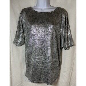New Directions Metallic Silver Shimmer Dolman Sleeve Top - Size S